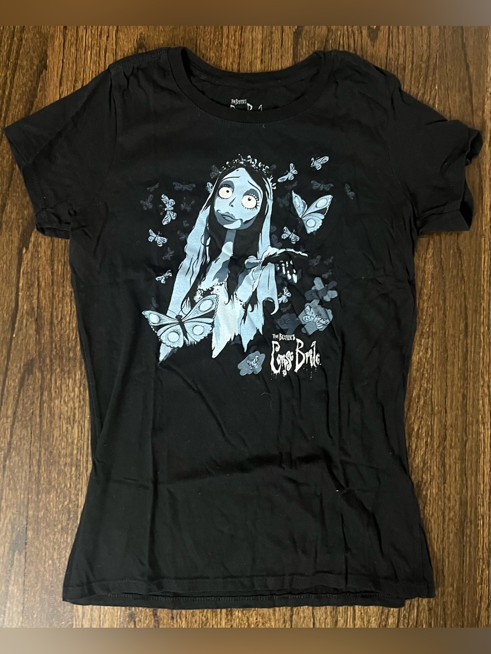 Tim Burton's Corpse Bride Graphic Tee - Black with Pale Blue Print
